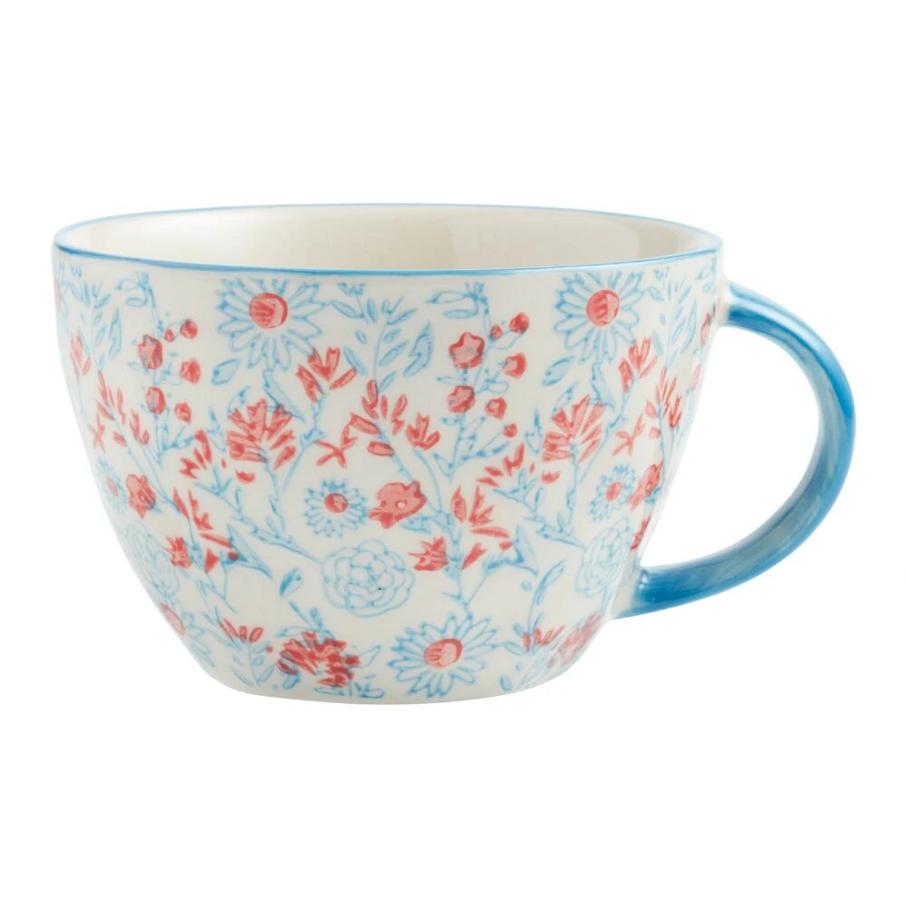 World Market Red And Blue Floral Hand Painted Ceramic Mug 1 World Market Red And Blue Floral Hand Painted Ceramic Mug