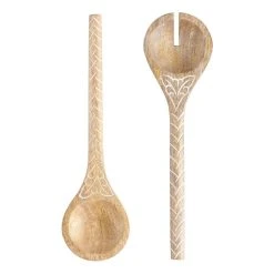 World Market Whitewash Etched Wood Salad Servers 2 Piece Set