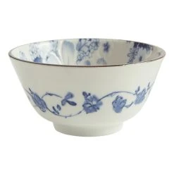 World Market Small Blue And White Porcelain Pansy Noodle Bowl