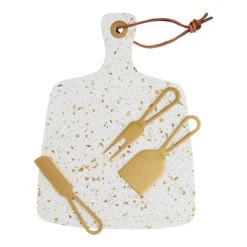 World Market Terrazzo Serving Board and Gold Cheese Knives 4 Piece Set