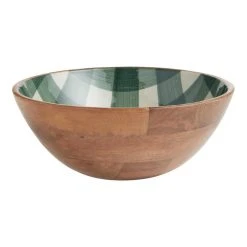 World Market Harvest Green Plaid Enamel Wood Serving Bowl