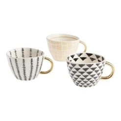 World Market Black, White And Gold Geo Ceramic Mug Set Of 3