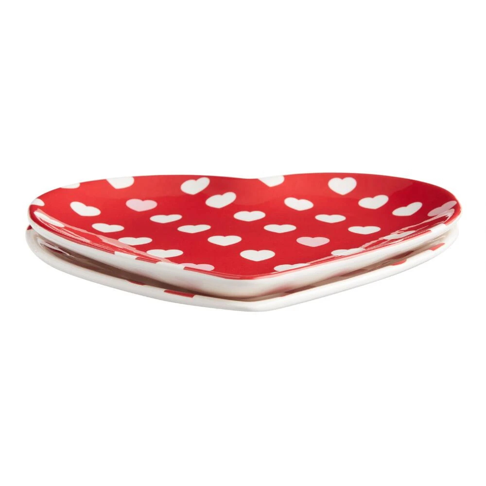 World Market Pier Place Red And White Heart Shaped Salad Plate Set Of 2 2 World Market Pier Place Red And White Heart Shaped Salad Plate Set Of 2 - Image 2