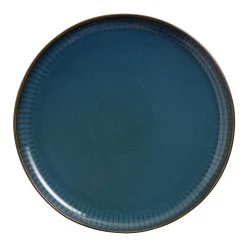 World Market Blue Reactive Glaze Ribbed Dinner Plate