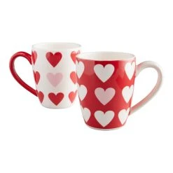 World Market White, Pink And Red Heart Ceramic Mug Set Of 2
