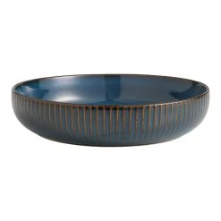 World Market Blue Reactive Glaze Ribbed Low Bowl