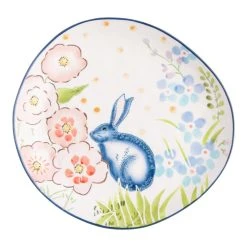 World Market Multicolor Floral Bunny Hand Painted Salad Plate