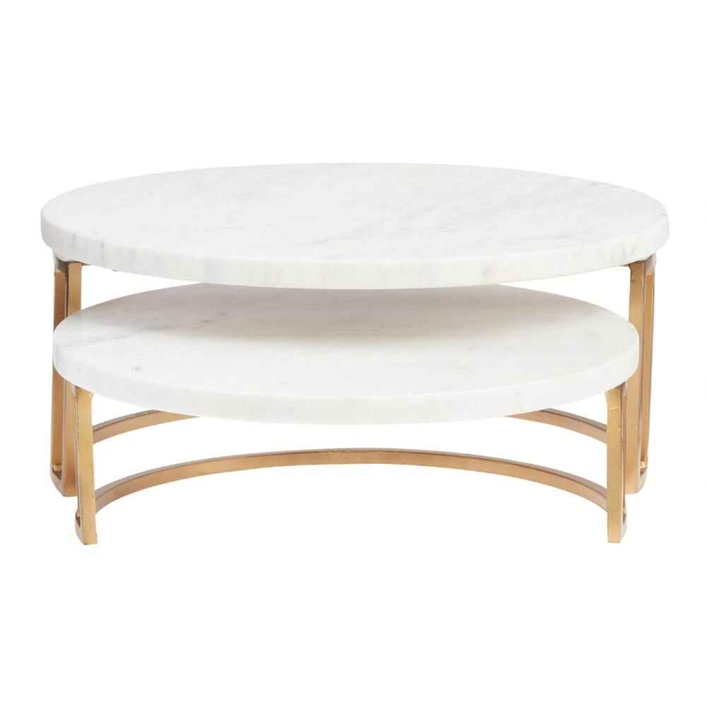 World Market White Marble and Gold Metal Pedestal Stand 2 World Market White Marble and Gold Metal Pedestal Stand - Image 2