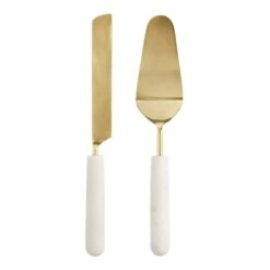 World Market Gold Metal And White Marble Cake Servers 2 Piece Set