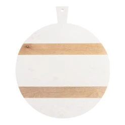 World Market Large Round White Marble and Wood Paddle Cutting Board