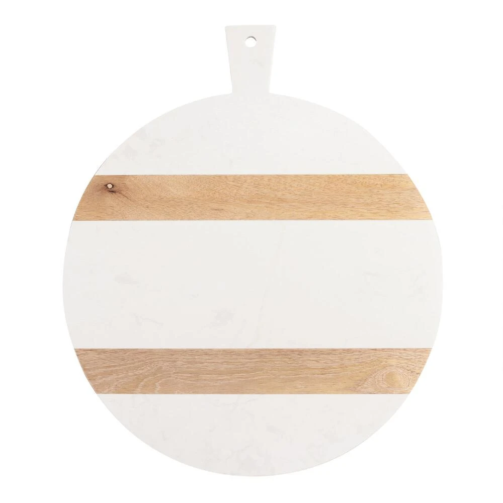 World Market Large Round White Marble and Wood Paddle Cutting Board 1 World Market Large Round White Marble and Wood Paddle Cutting Board