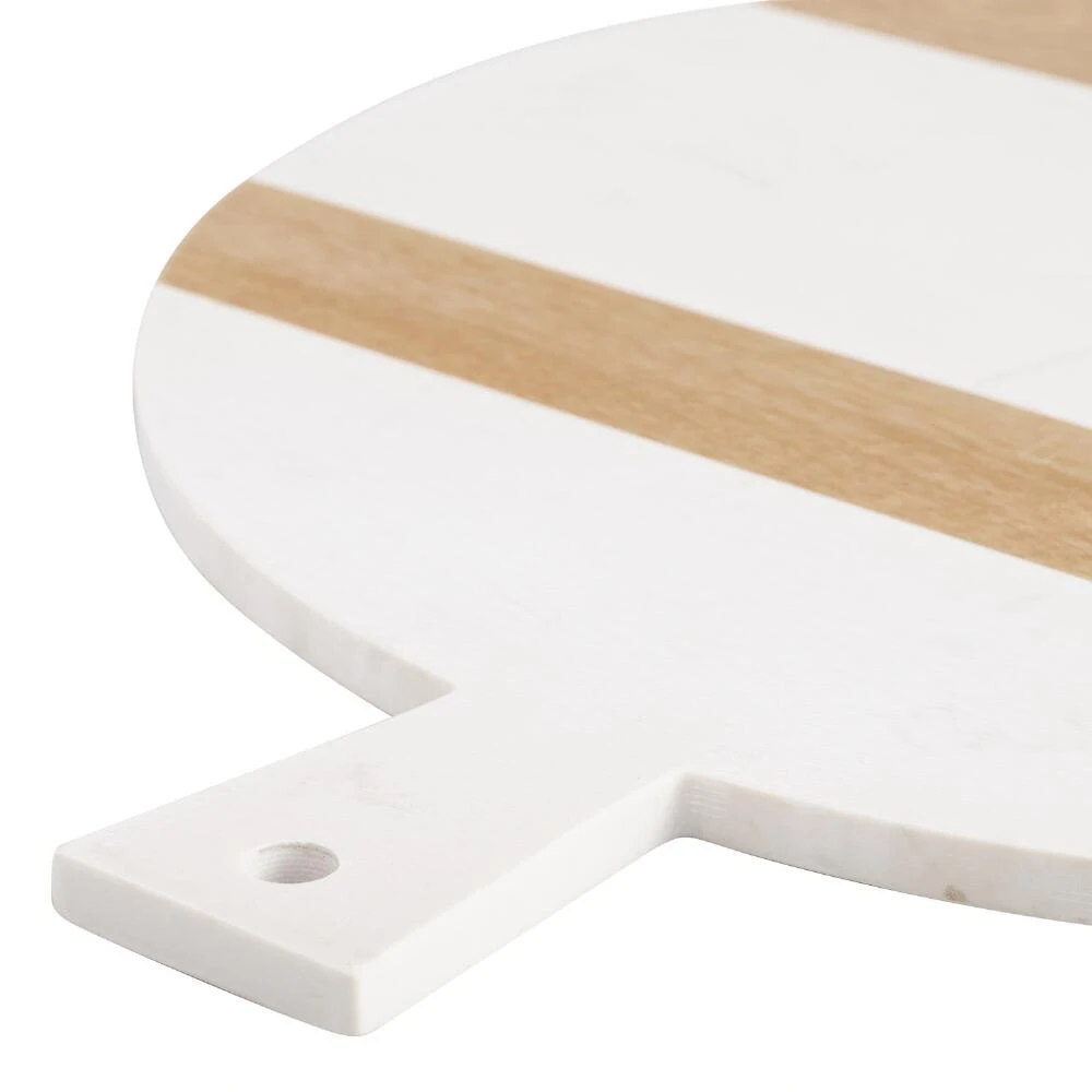 World Market Large Round White Marble and Wood Paddle Cutting Board 2 World Market Large Round White Marble and Wood Paddle Cutting Board - Image 2