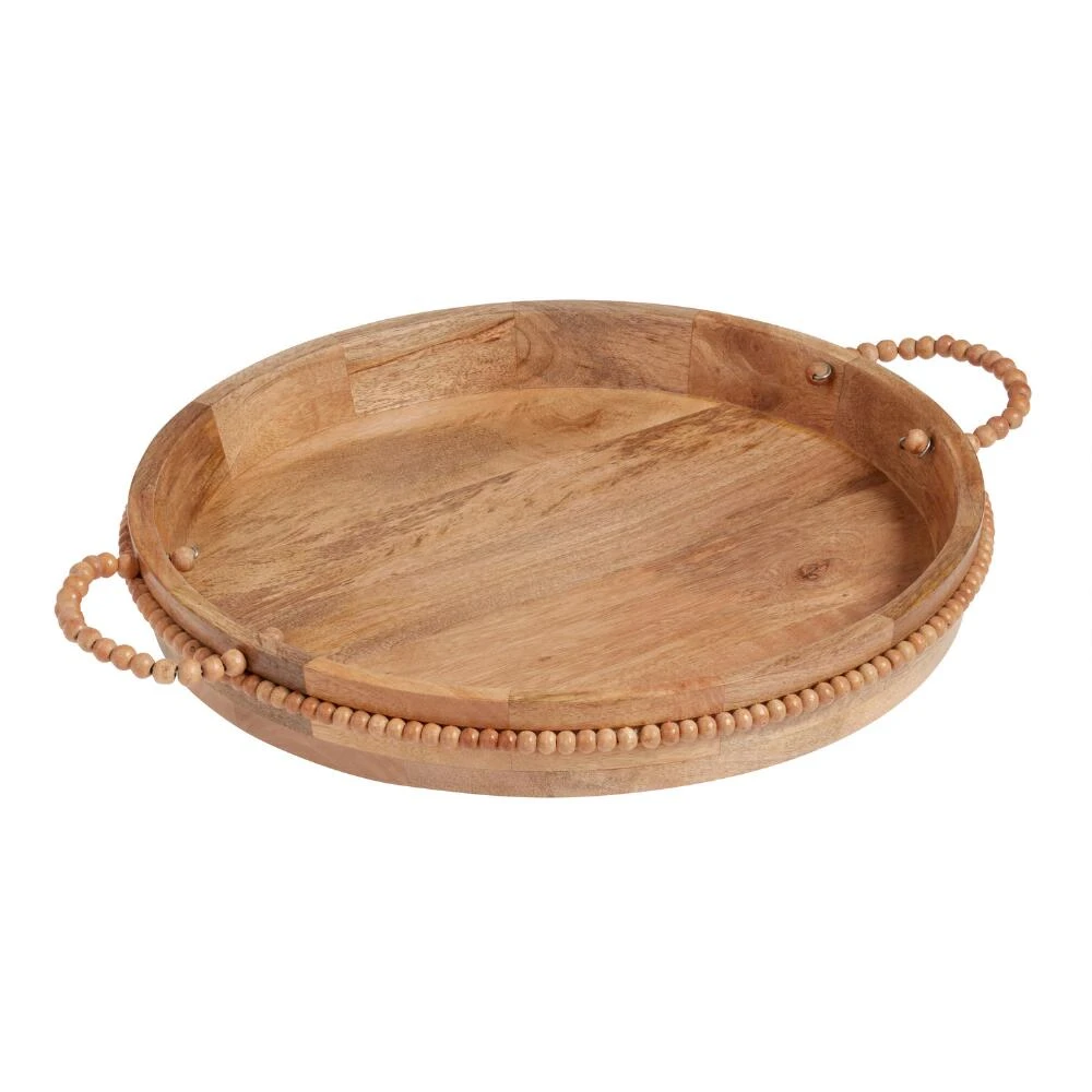 World Market Round Mango Wood Beaded Bar Tray 1 World Market Round Mango Wood Beaded Bar Tray