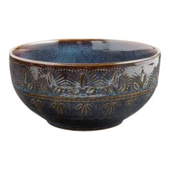 World Market Willow Indigo Blue Embossed Cereal Bowl