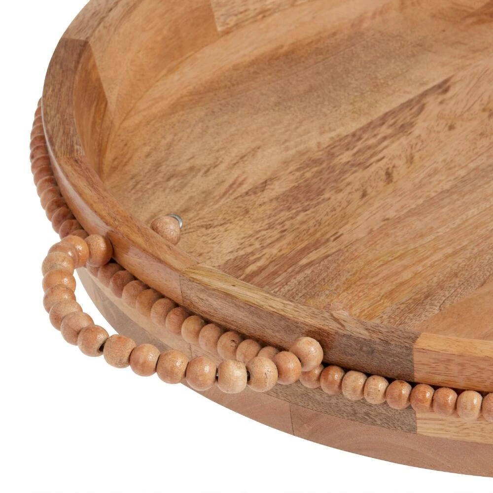 World Market Round Mango Wood Beaded Bar Tray 2 World Market Round Mango Wood Beaded Bar Tray - Image 2