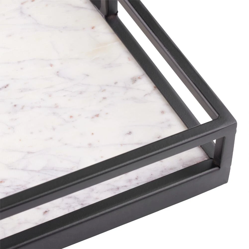 World Market Cole White Marble and Black Metal Bar Tray 2 World Market Cole White Marble and Black Metal Bar Tray - Image 2