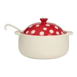 World Market Red Ceramic Mushroom Soup Tureen with Ladle