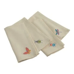 World Market White Cotton Embroidered Bug Napkins Set Of 4