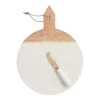 World Market White Marble and Wood Cheese Board and Knife Set