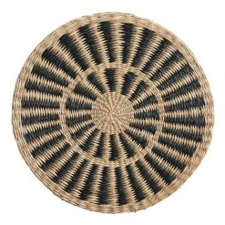 World Market Round Natural and Black Woven Fiber Placemat