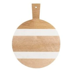 World Market Small Round Wood and White Marble Paddle Cutting Board