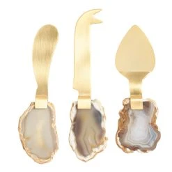 World Market Gold Agate Slice Cheese Knives 3 Piece Set