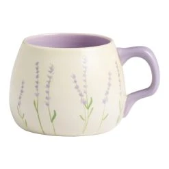 World Market Cream And Lavender Hand Painted Ceramic Mug