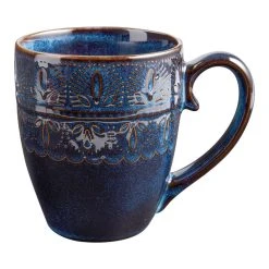 World Market Willow Indigo Blue Embossed Ceramic Mug