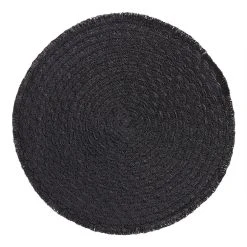 World Market Round Black Braided Placemat With Fringe Set Of 4