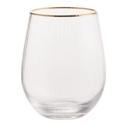World Market Gold Rim Ribbed Stemless Wine Glass Set of 2