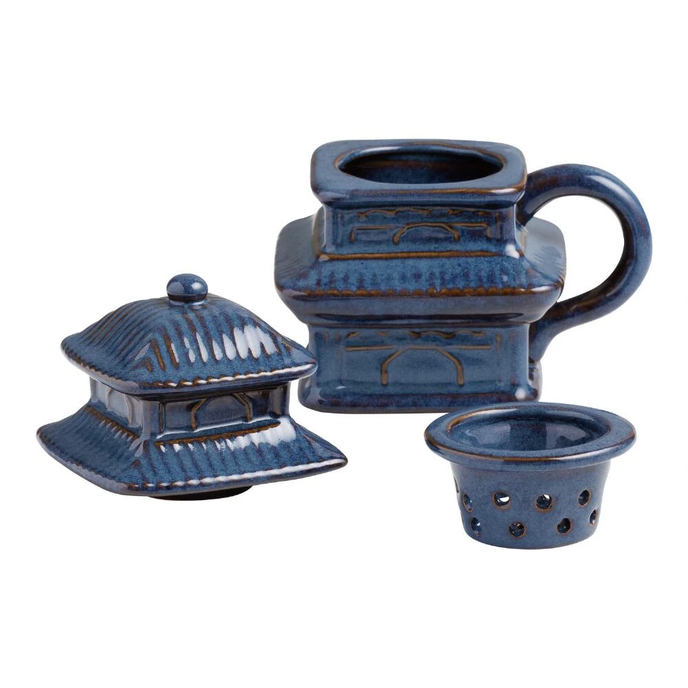 World Market Pagoda Blue Reactive Glaze Ceramic Tea Infuser Mug 2 World Market Pagoda Blue Reactive Glaze Ceramic Tea Infuser Mug - Image 2