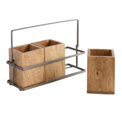 World Market Wood and Metal Flatware Caddy