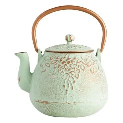 World Market Light Green Embossed Cast Iron Teapot