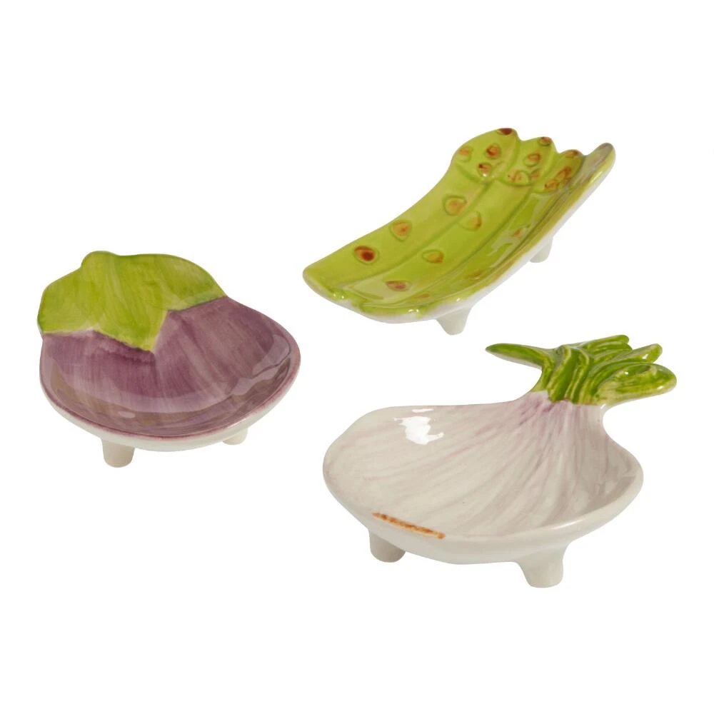 World Market Vegetable Hand Painted Figural Tasting Plates Set Of 3 2 World Market Vegetable Hand Painted Figural Tasting Plates Set Of 3 - Image 2
