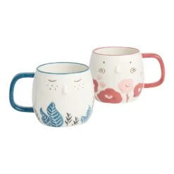 World Market Floral Face Hand Painted Ceramic Mug