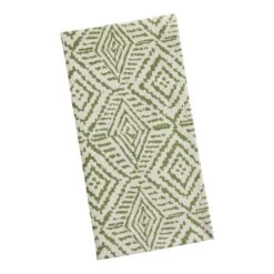 World Market Green Block Print Pattern Cotton Blend Napkins Set Of 2