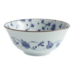 World Market Large Blue And White Porcelain Floret Noodle Bowl