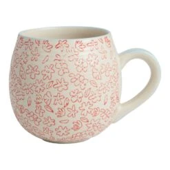 World Market Red And White Floral Hand Painted Ceramic Mug
