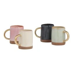 World Market Dipped Reactive Glaze Gold Handle Ceramic Mug Set Of 4